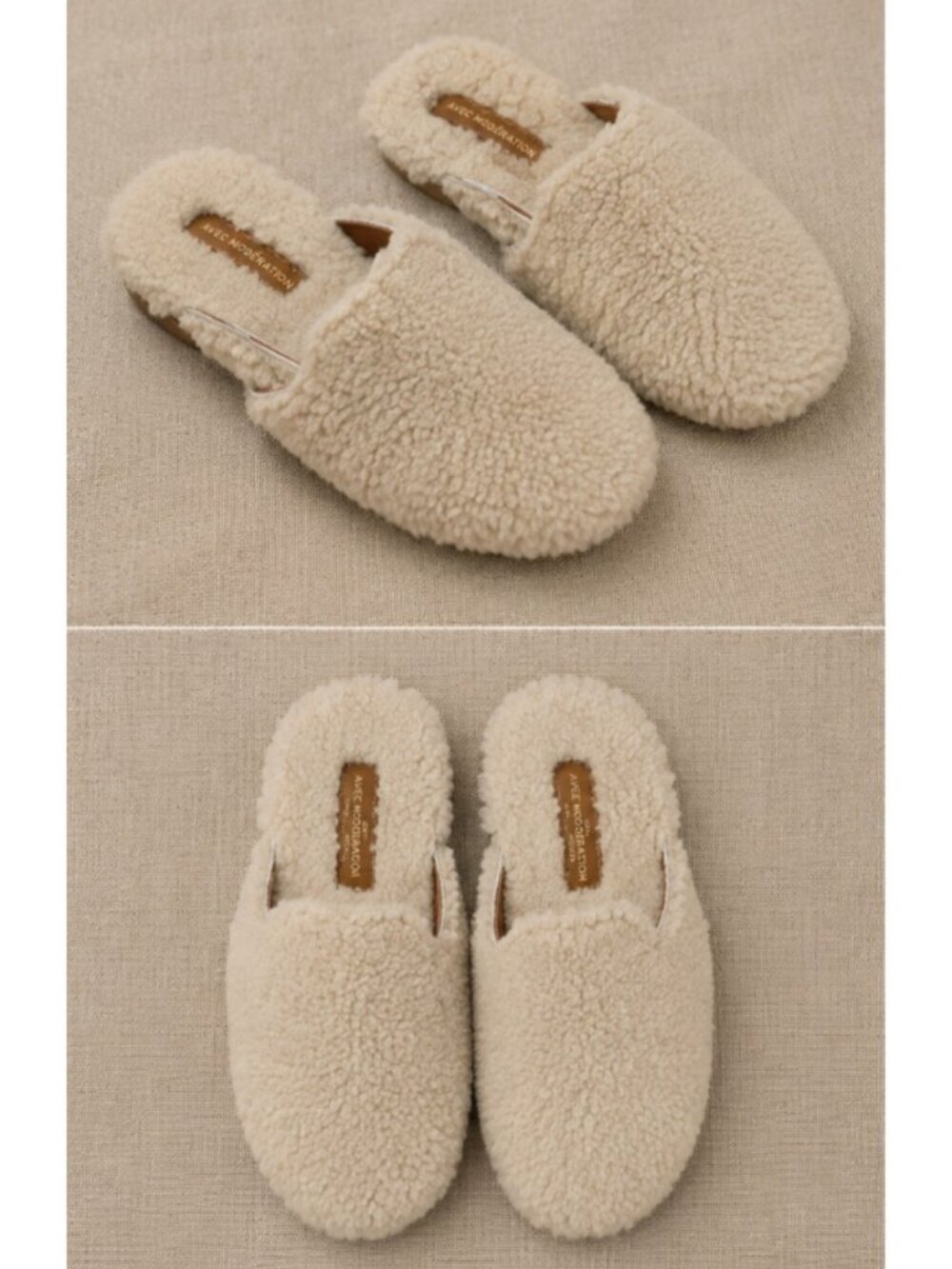 Avec Modération Shearling Wool Slide Slippers EU 39 Beige Cozy Luxury Italy